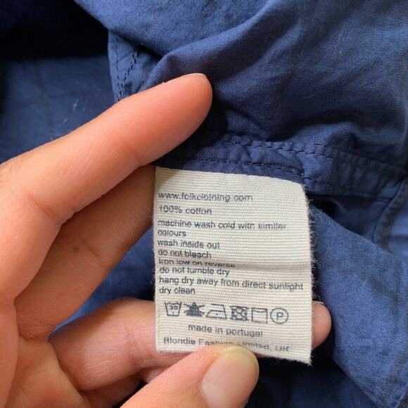 FOLK Clothing Shirt Mens 6 (XXL) Slim Fit Navy Black Cotton Check Short Sleeve - Picture 5 of 8